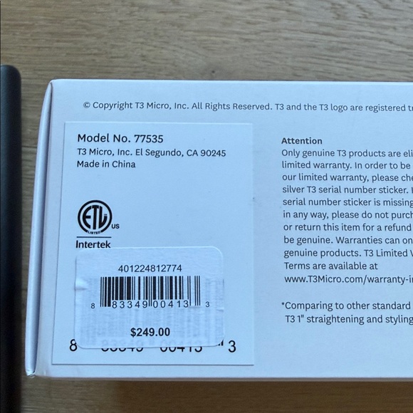 T3 Smooth ID Flat Iron in Black and Silver - Picture 3 of 3